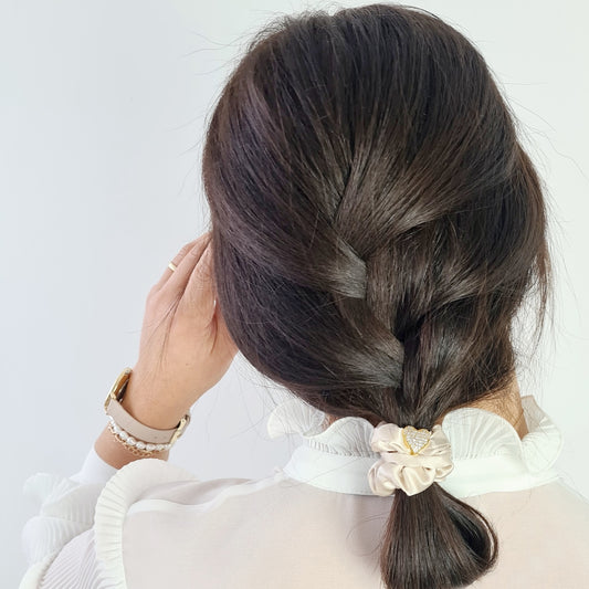 Slim Scrunchie Beige Gold Herz